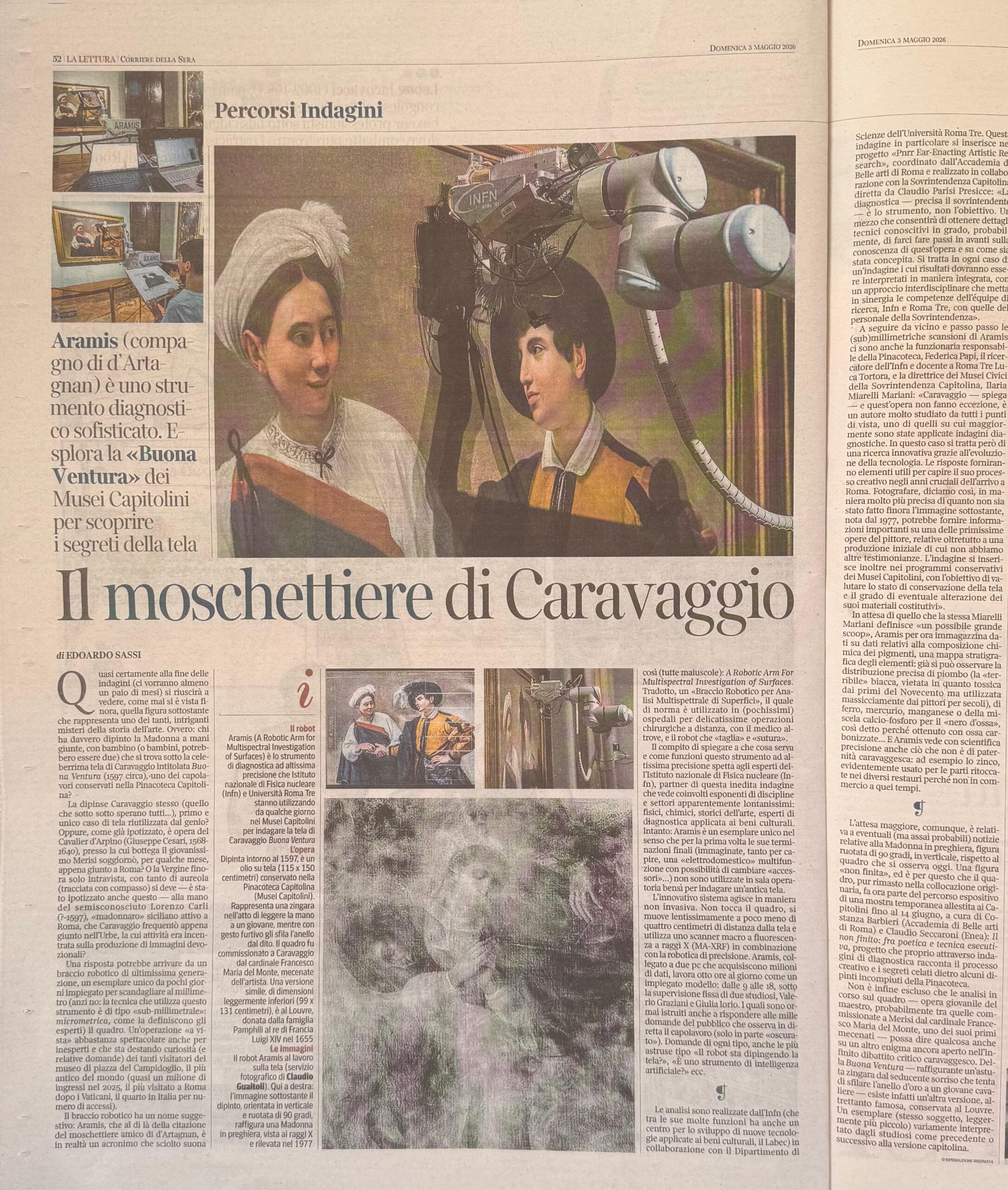 Sistema robotico Aramis durante le indagini sulla Buona Ventura di Caravaggio
